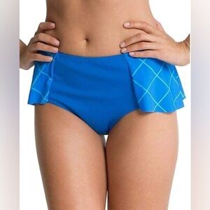 SPANX Women's Flirty Skirted Swim Bottom Electric Blue Geo SIZE 12 NWT